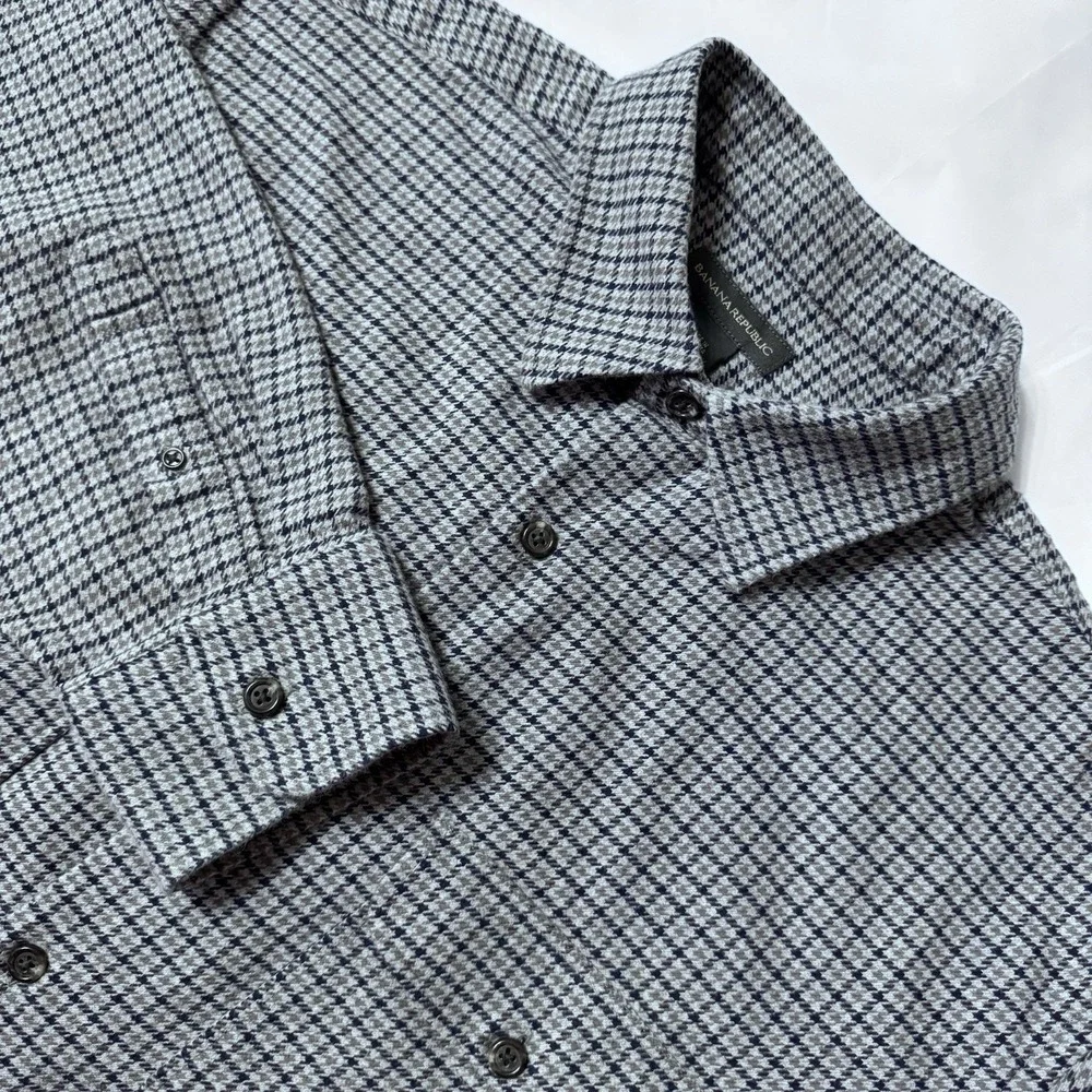 Banana Republic Wool Blend Button Down Shirt Plaid Checkered‎ Mens XL